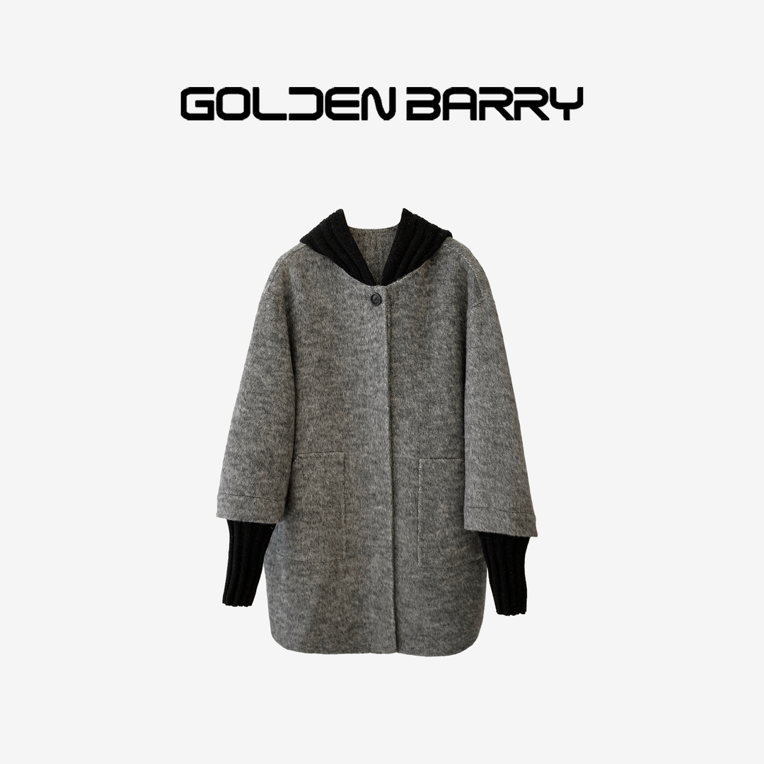 GOLDENBARRY【福 利】142074设计师海军领慵懒秋冬长款大衣【微瑕】