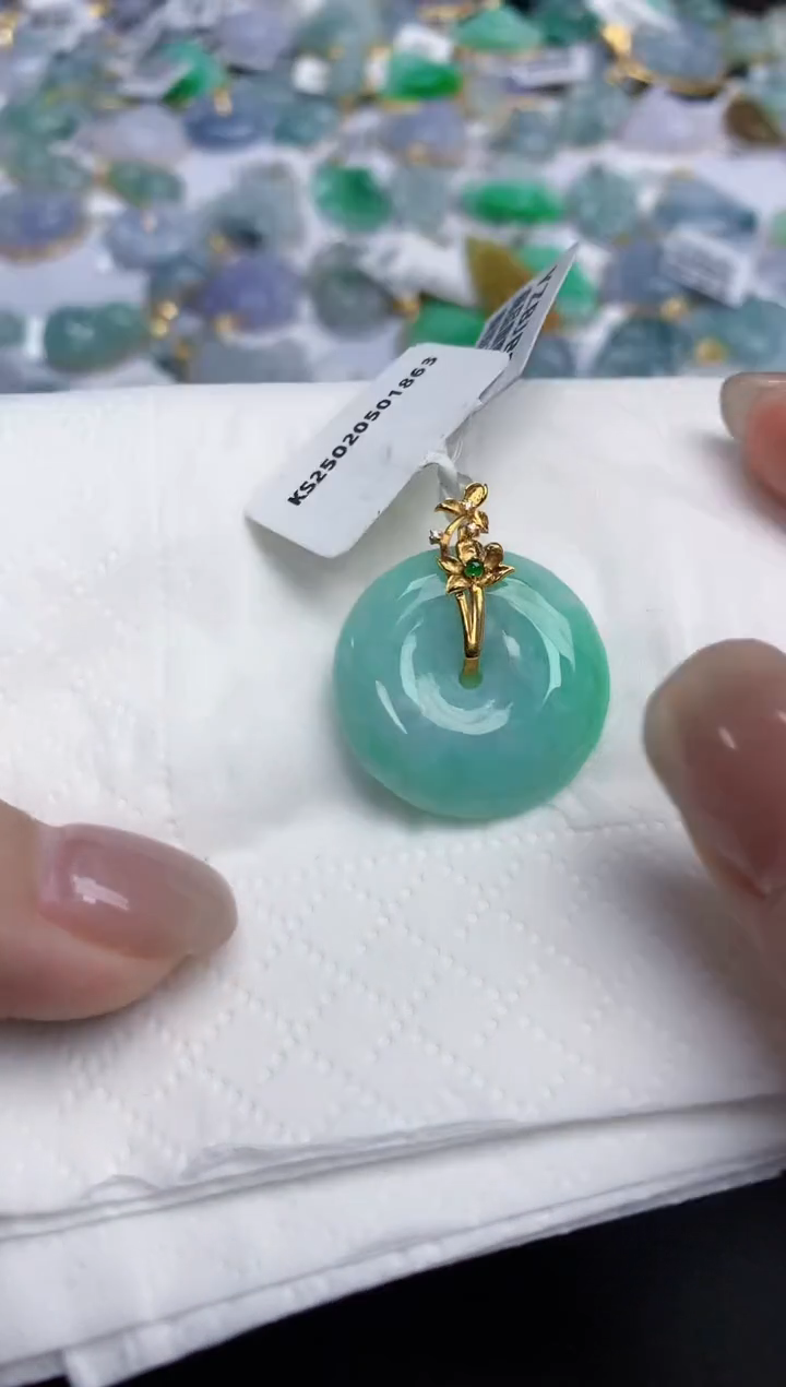 【闪购商品】翡翠颈饰18K金镶嵌天然缅甸翡翠A货