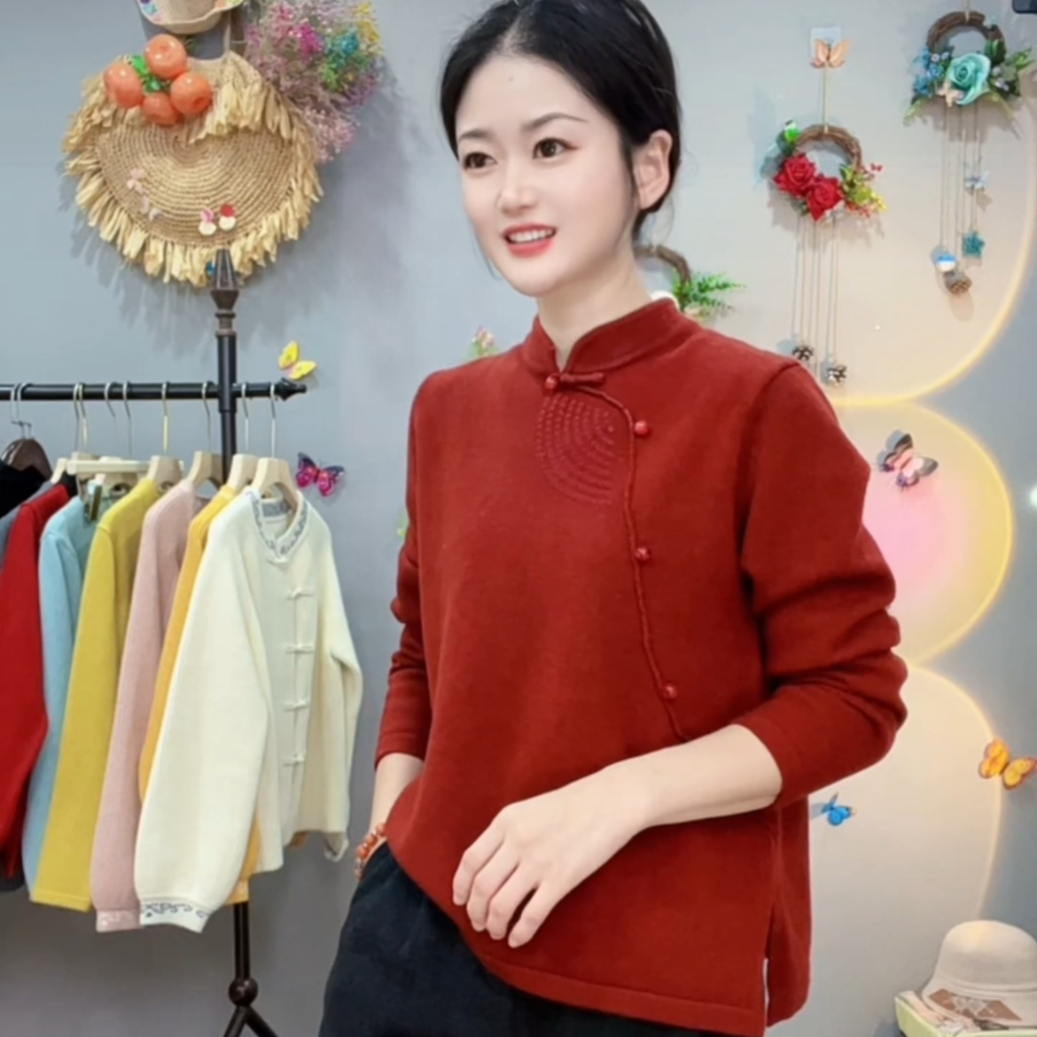 麻小球   【清雅】简约高级显瘦设计款中国风毛衫