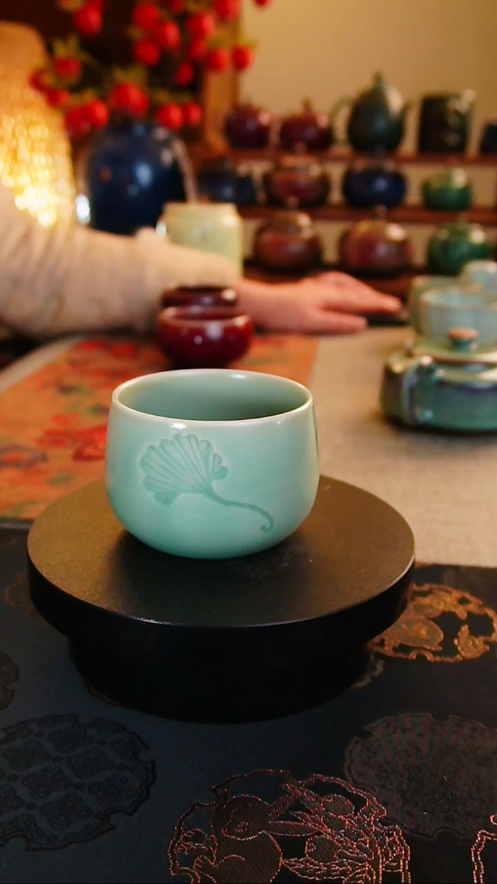 【闪购商品】瓷片258  汝瓷青绿 银杏禅定杯