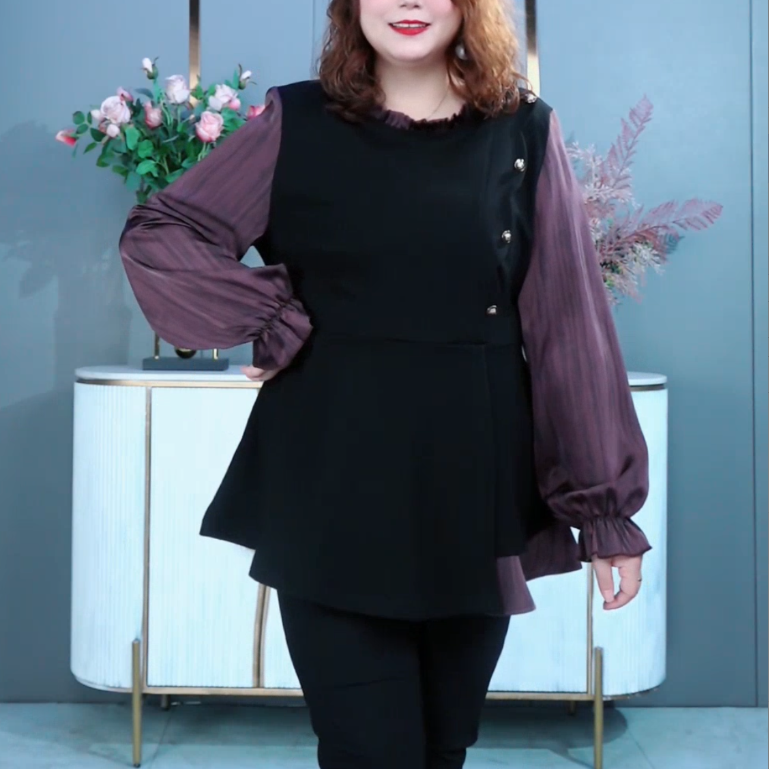 胖依依春季圆领纽扣上衣ZB6587