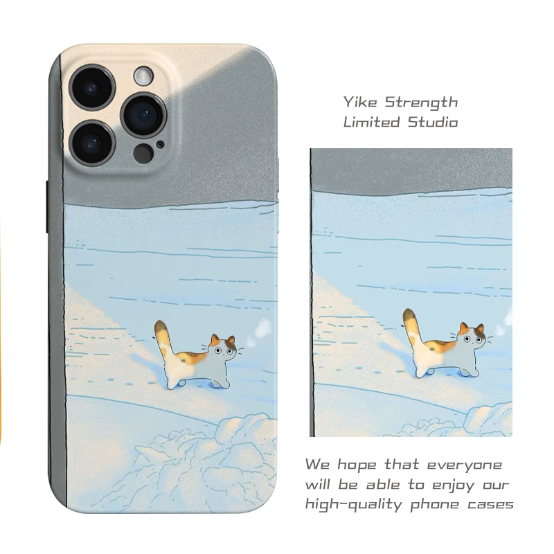 雪地猫猫菲林壳软壳适用iphone苹果16pro可爱小米15 VIVO华为