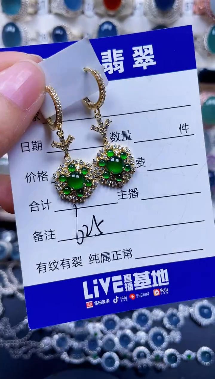 银S925镶嵌翡翠耳饰625