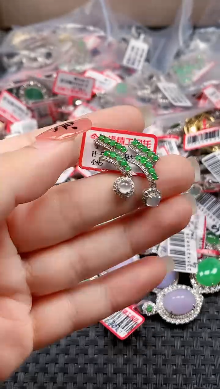 银S925镶嵌戒指翡翠天然A货缅甸翡翠