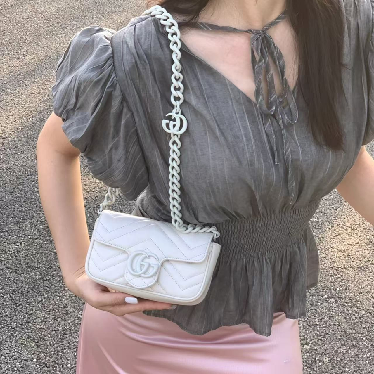 95新 GUCCI/古驰 GGS丨马蒙sp mini白银单肩包 65453270