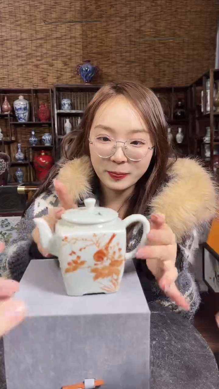 红星严选交流瓷器四方箱器花鸟盖壶