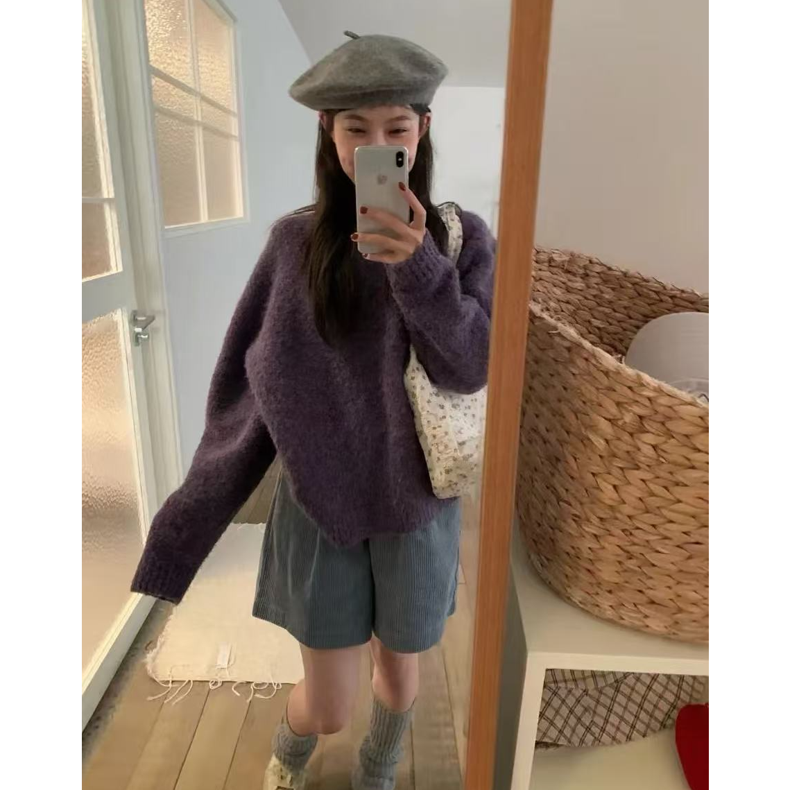 【dd】紫毛衣紫圈圈毛百搭加厚毛衣女软糯糯圆领针织衫