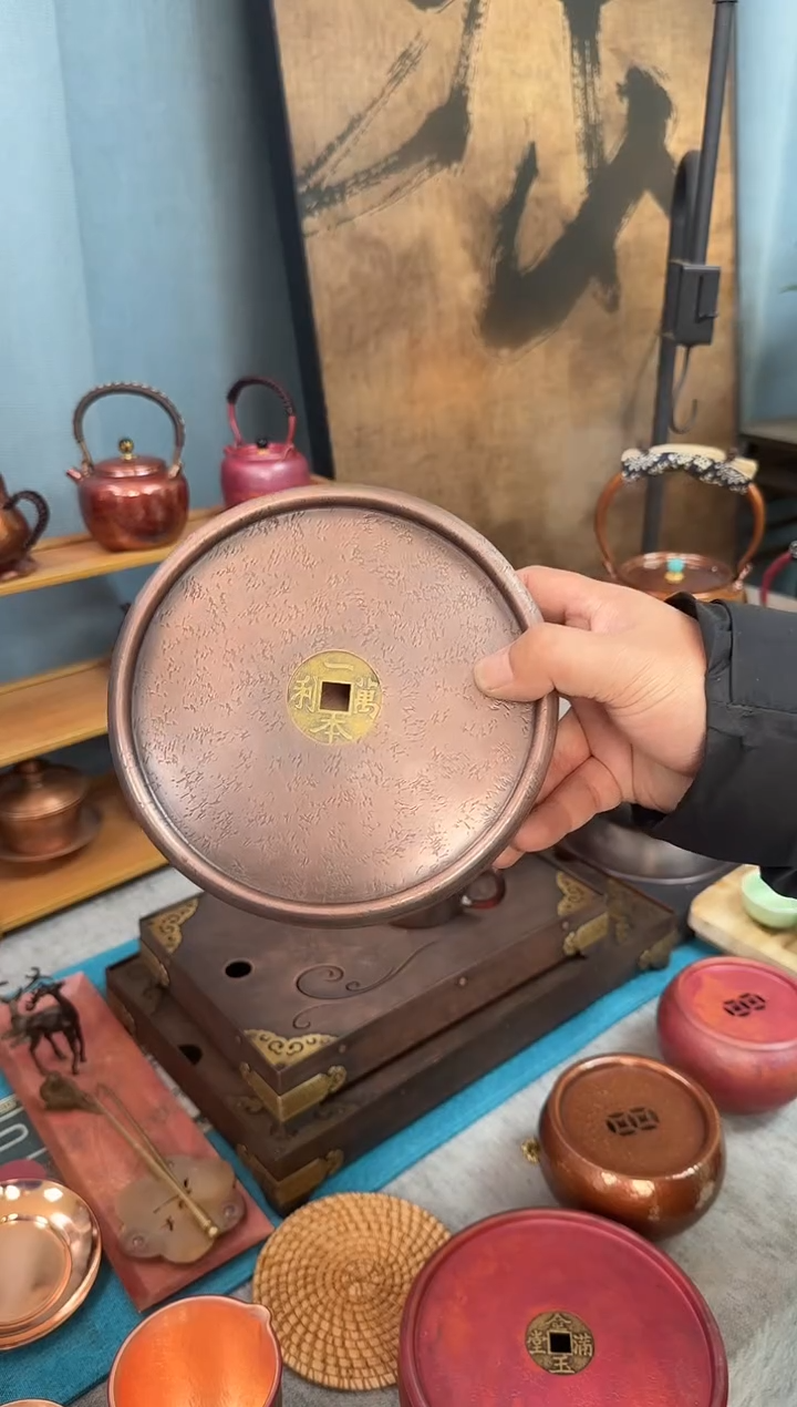 纯紫铜做旧色茶盘 -- 一本万利