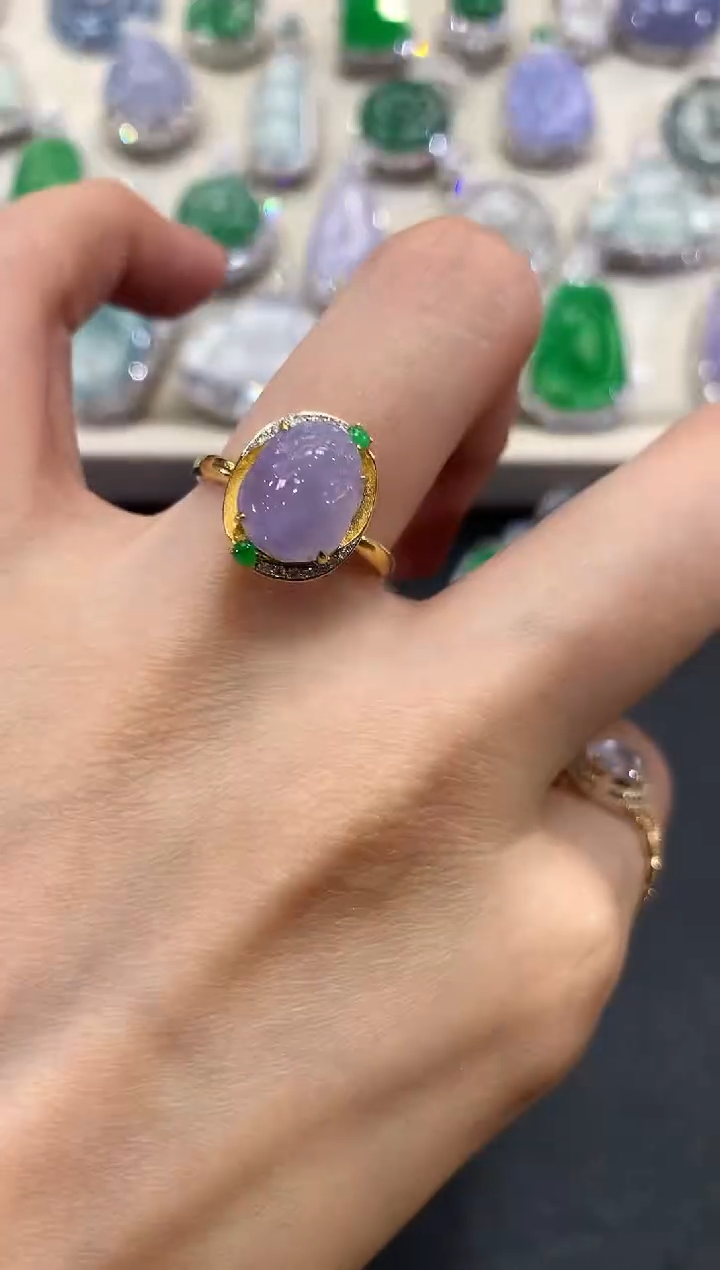 【闪购商品】翡翠戒指18K金镶嵌q85紫货有色差