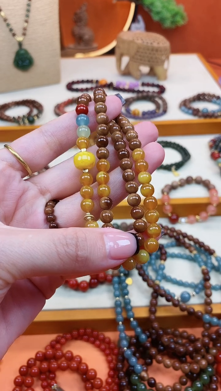 未镶嵌库克手串双圈库克菩提老蜡彩虹糖手串