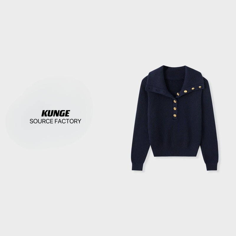 KUNGE-长袖时尚百搭连帽设计师圆领翻领套头针织衫-8580