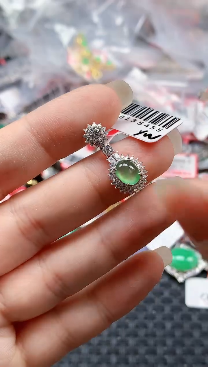 银S925镶嵌戒指翡翠天然A货缅甸翡翠