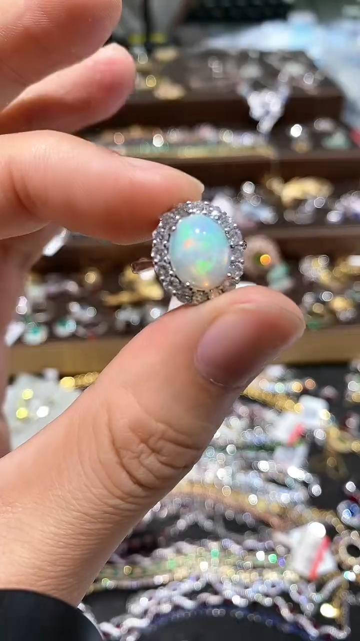 【闪购商品】欧泊戒指银S925镀金镶嵌戒指