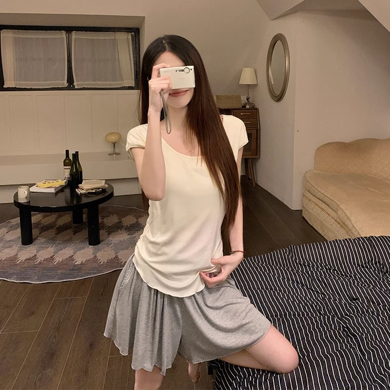 纯欲慵懒风睡衣女夏季新款短袖套装带胸垫莫代尔棉亲肤薄款家居服