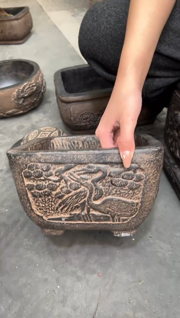 陶土【火山泥】松鹤盆