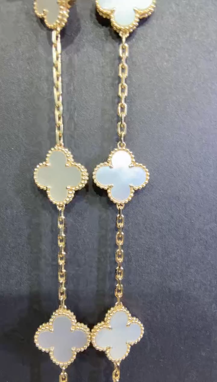 18K金镶嵌贝壳（贝母）项链K黄白色十花项链