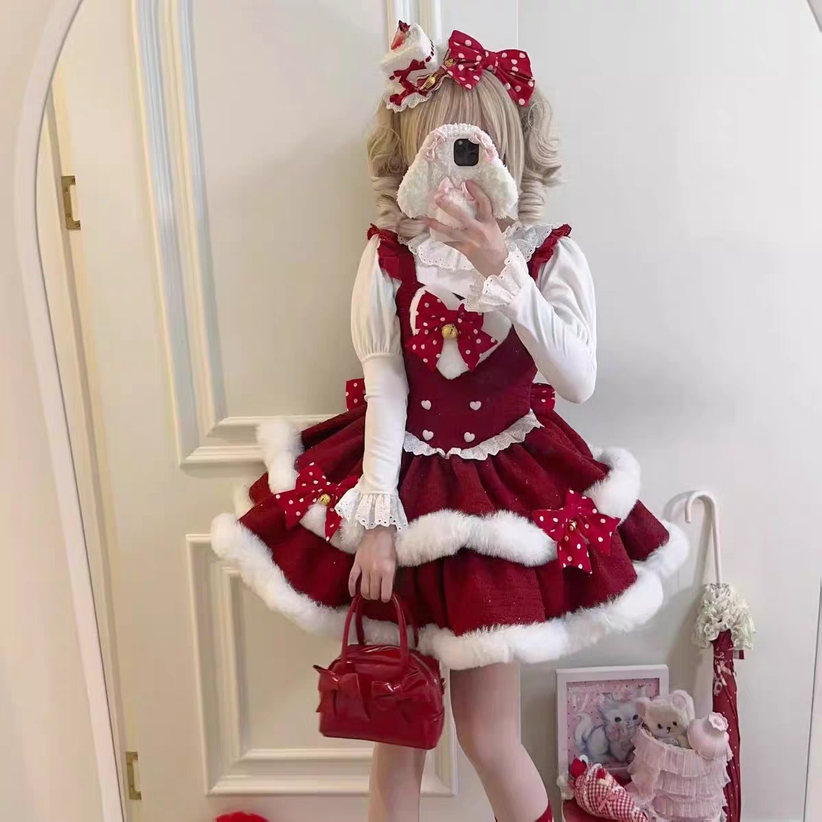 【圣诞新年新款现货】绒绒莓果*圣诞jsk新年战袍红白毛绒Lolita