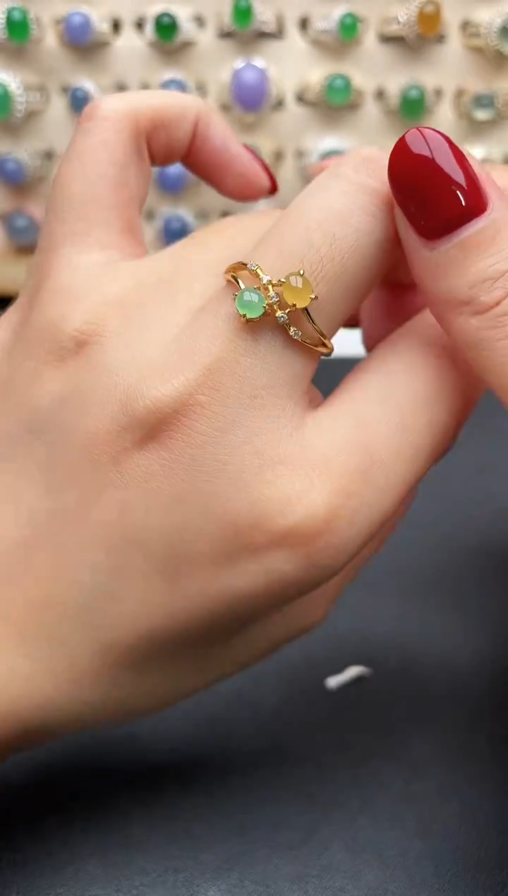 银S925镶嵌戒指翡翠一物一证一礼盒