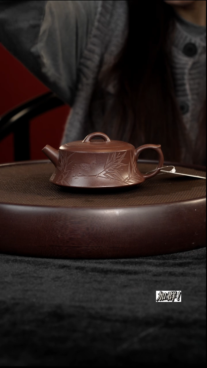 茶壶紫砂MT510868刻绘柱础底槽清200cc