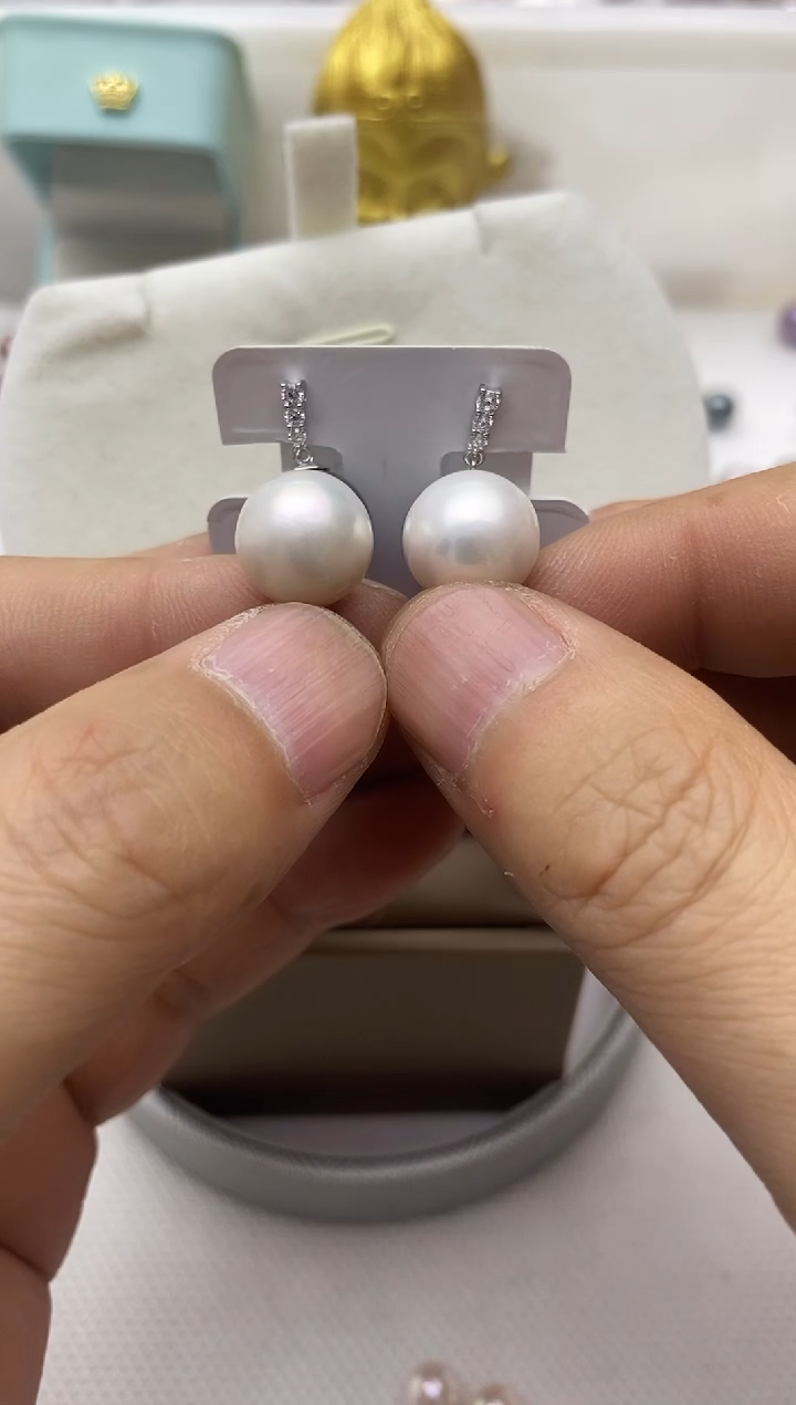 【闪购商品】淡水珍珠耳饰银S925镶嵌淡水珍珠耳钉11-12mm