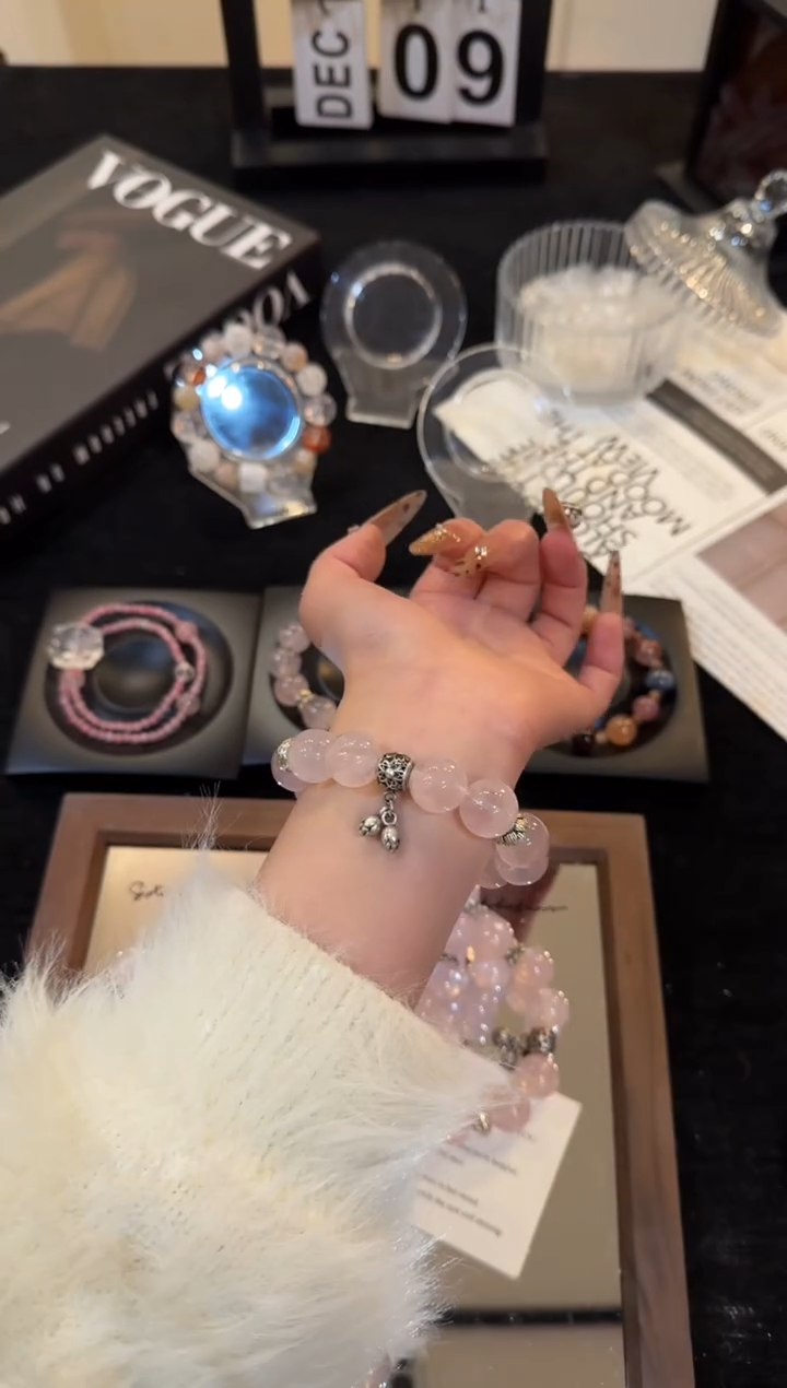 合金手链水晶粉水晶x2963