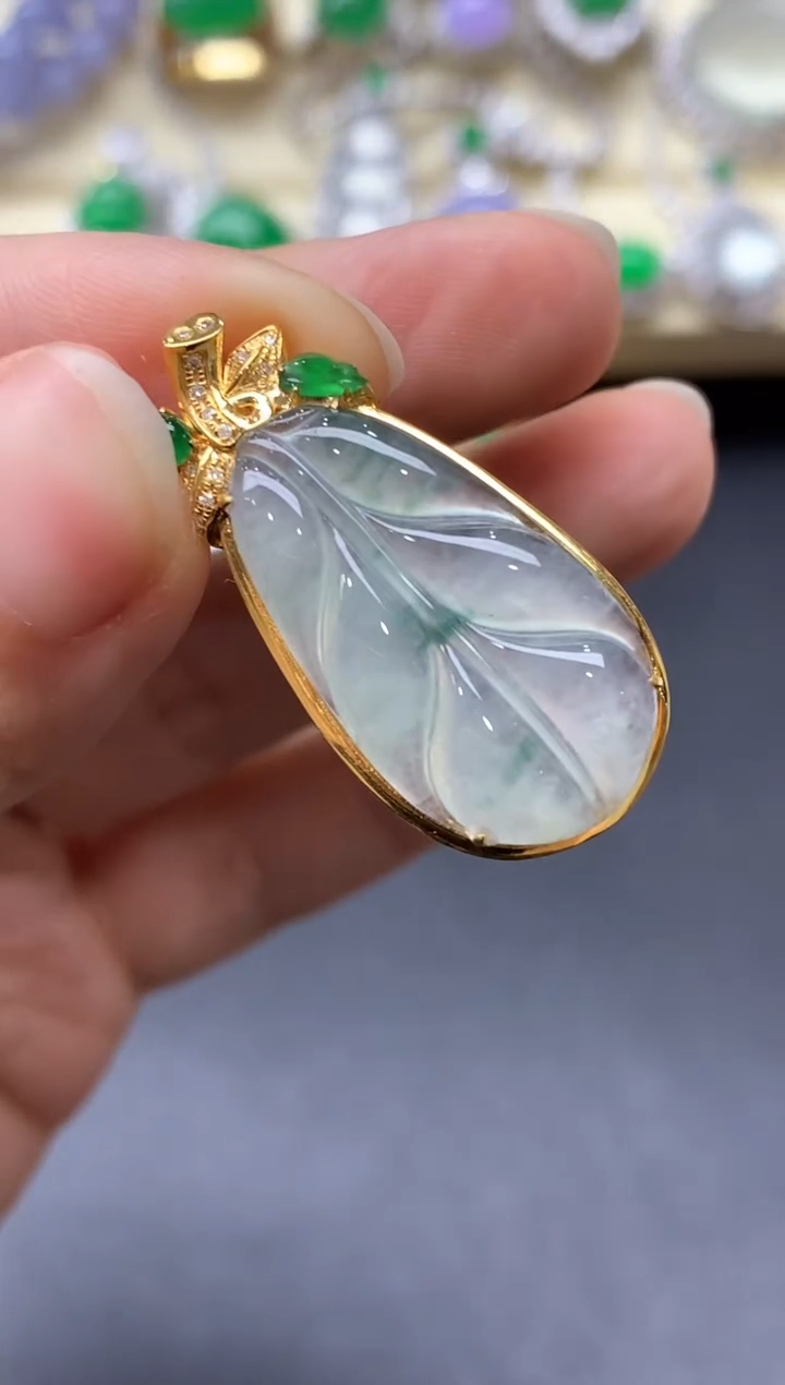 颈饰18K金镶嵌翡翠478-中国好珍宝