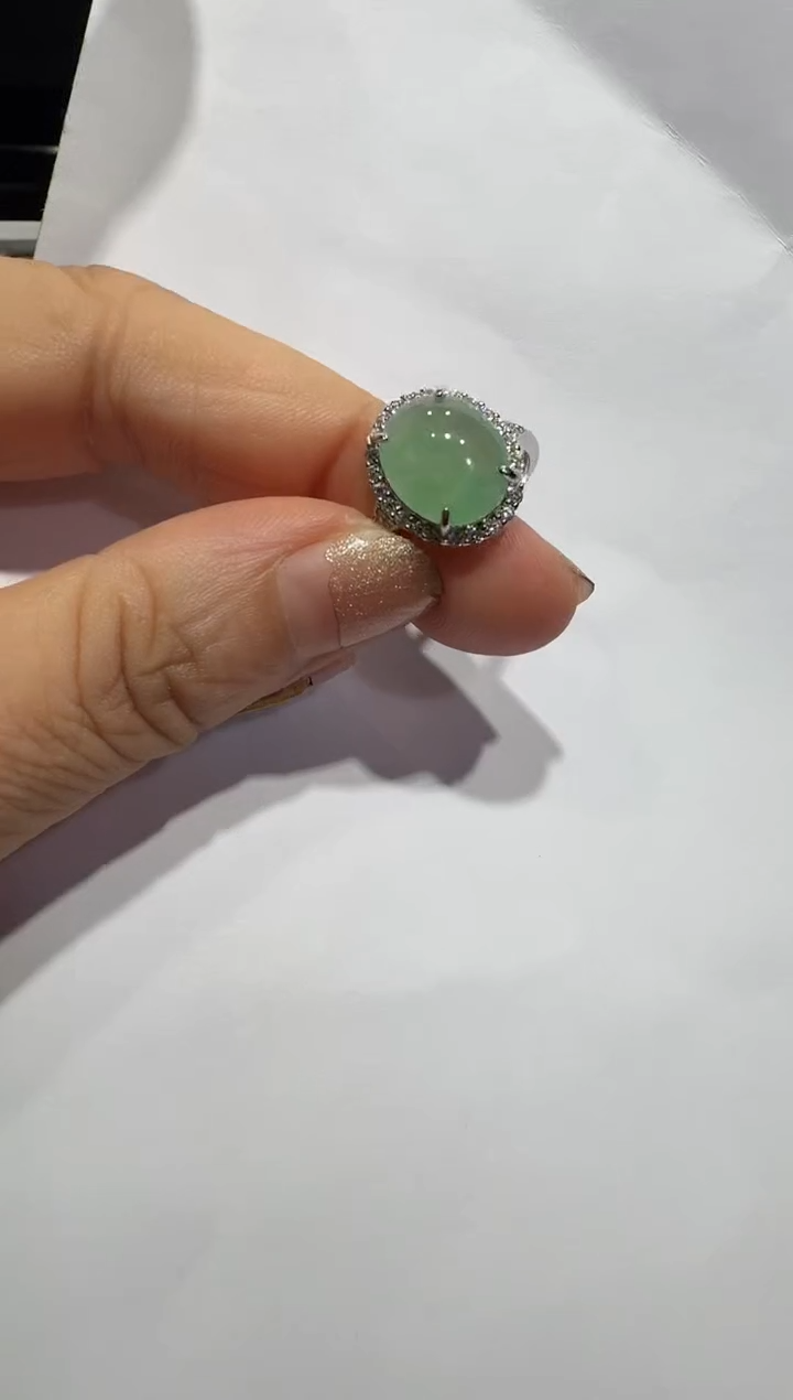 银S925镶嵌戒指翡翠925银镶翡翠戒指镶嵌86