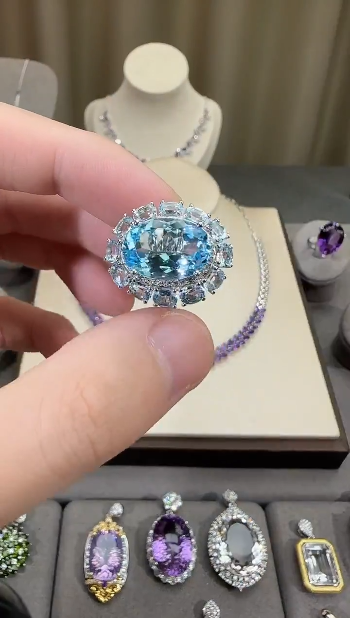 银S925镶嵌戒指托帕石10*14mm戒指高级款