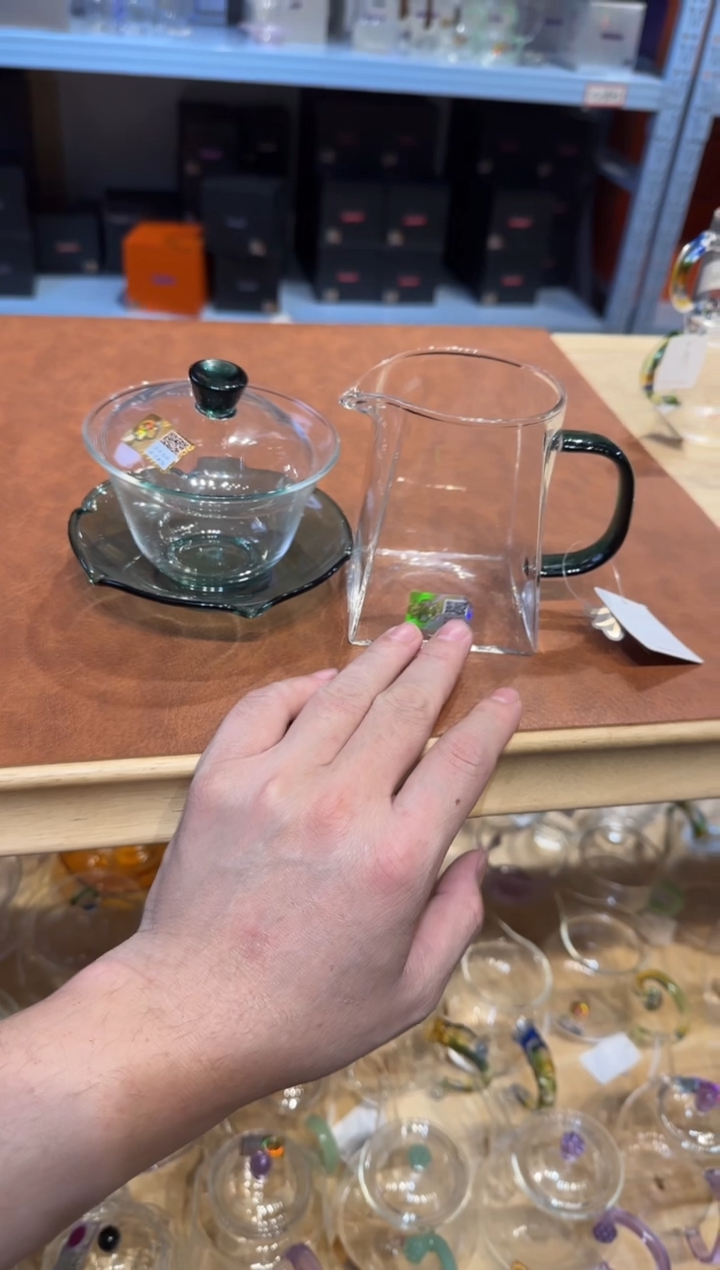 禾器荷叶盖碗+瀚然公道杯墨绿色
