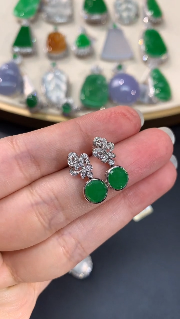 【闪购商品】翡翠耳饰18K金镶嵌A217|3980+0多样性发货一件