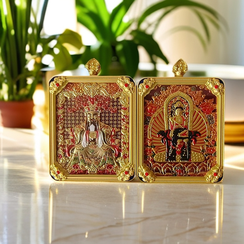 铜吊坠 五台S五爷双面八大金色手工守护吊坠财神爷守护神挂坠佛牌