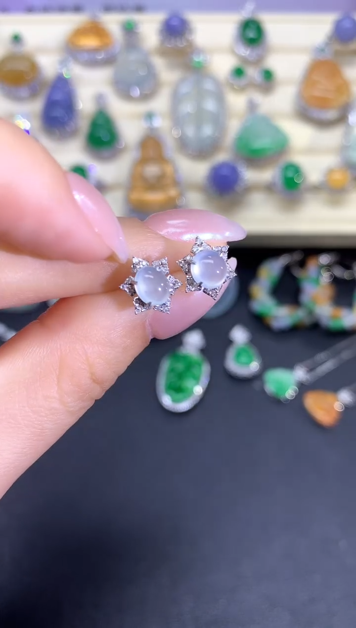 【闪购商品】翡翠耳饰18K金镶嵌耳饰|1550+155