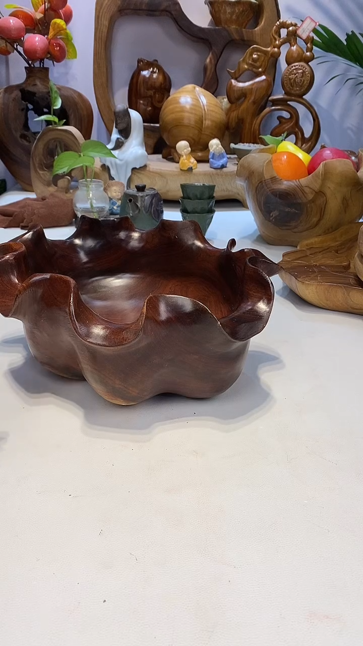 【闪购商品】香樟木A25红樟荷叶果盆/尺寸28*23*12