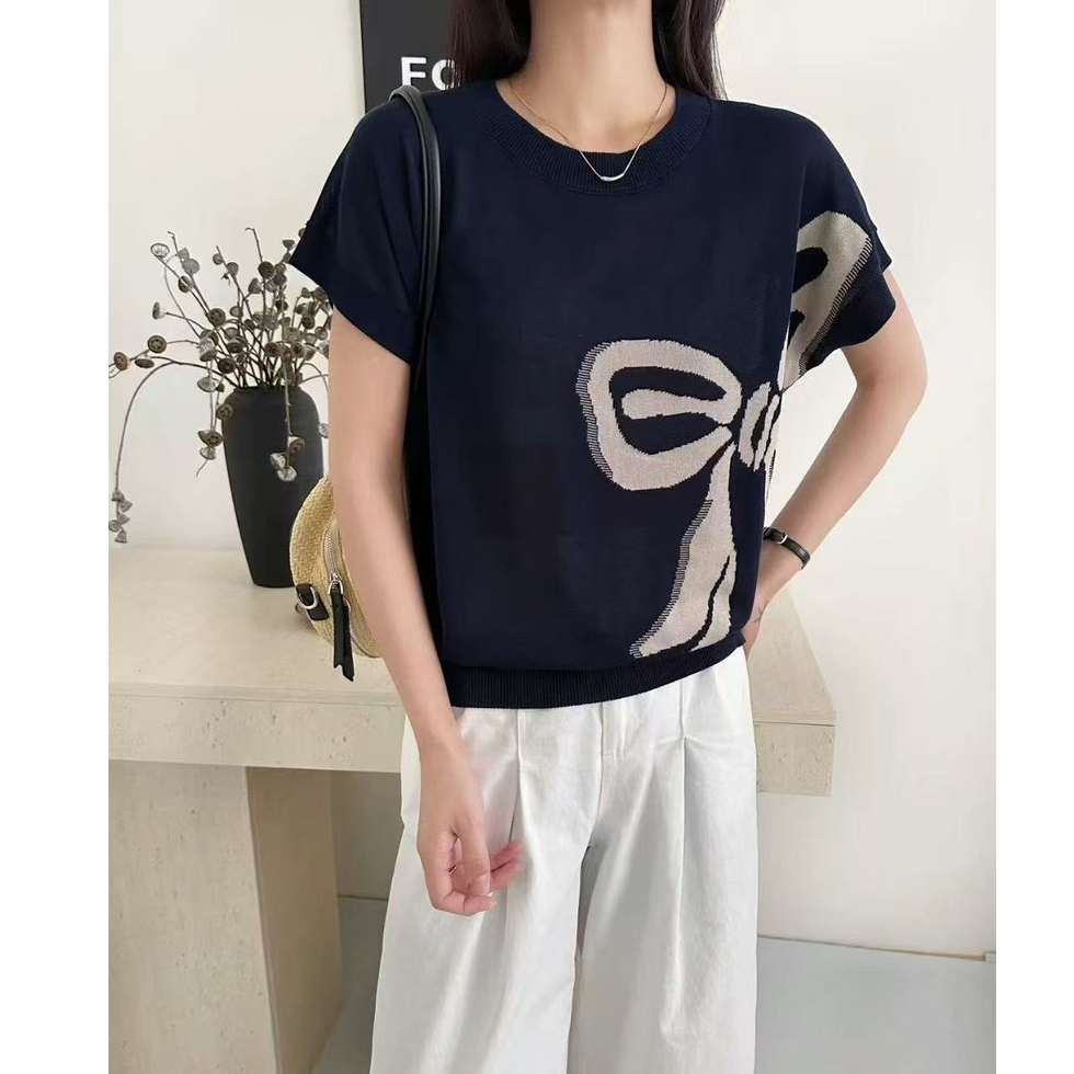 【天丝莱赛尔】重工提花夏装新款女装韩版短袖上衣针织衫薄