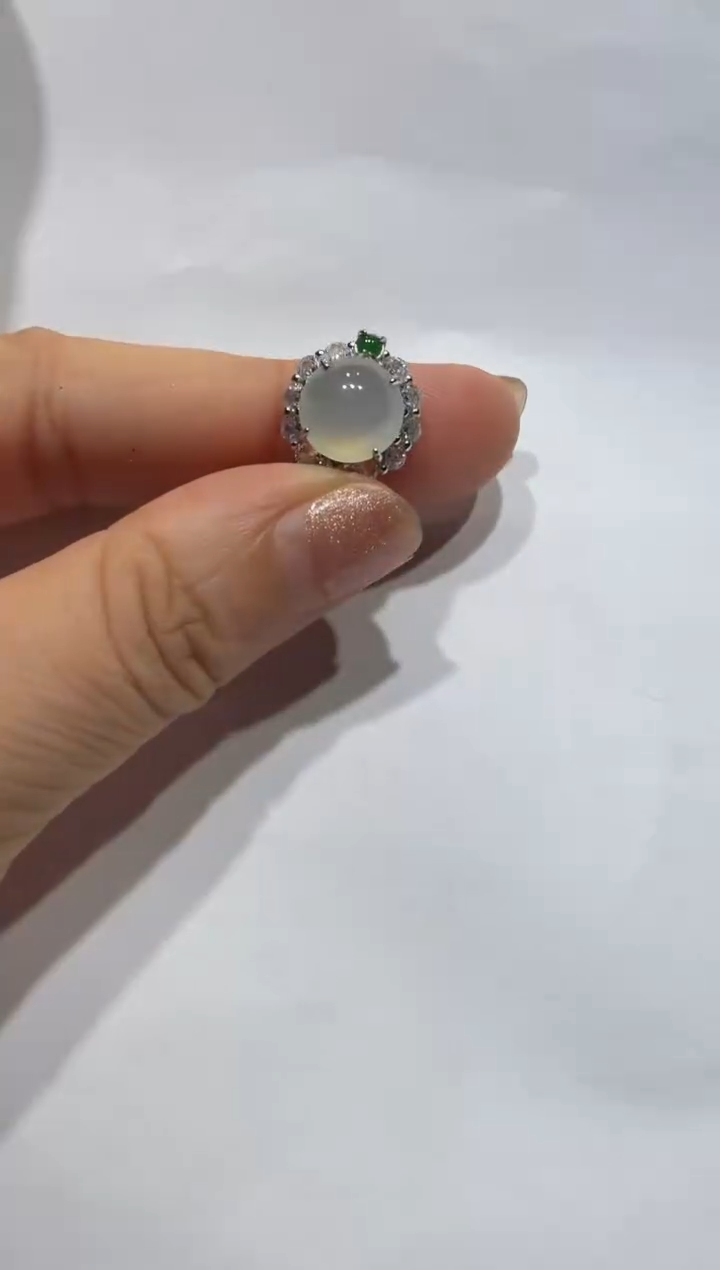 银S925镶嵌戒指翡翠缅甸A货翡翠戒指