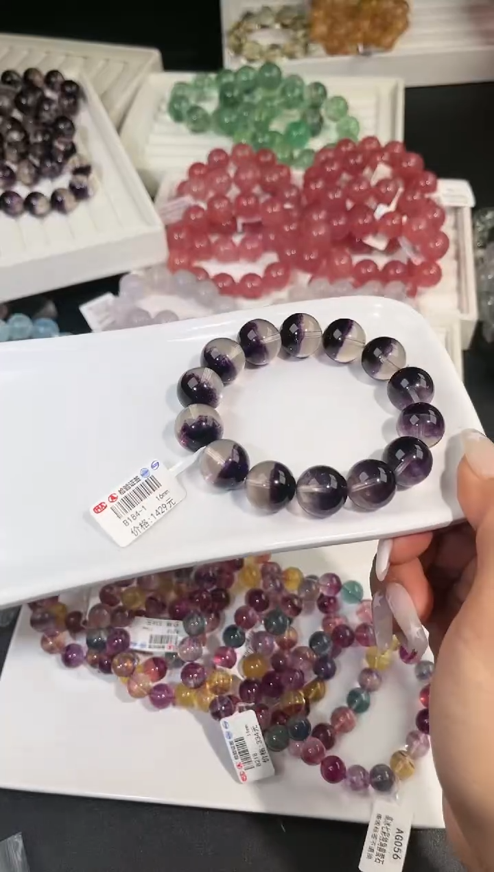 手链未镶嵌萤石多样性发一半盆紫萤石16mm