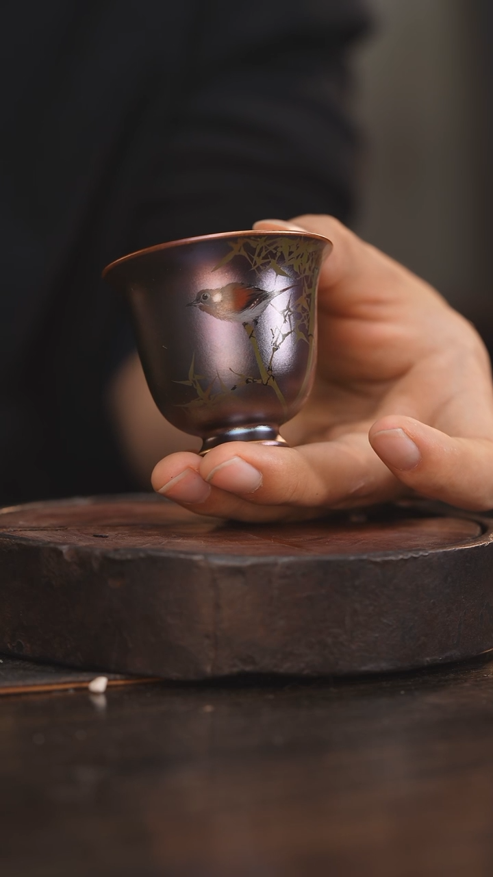 【闪购商品】杯147柴房陶瓷柴烧 窑宝花鸟杯