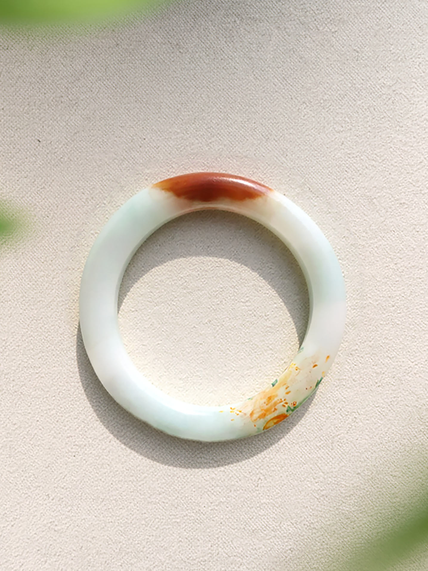 【红桂花影】60圈 老坑熟糯红翡翡翠手镯 大圈口富贵国风金色彩绘