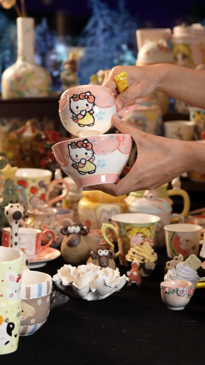 摆件陶景德镇釉下彩手绘设计师款陶瓷