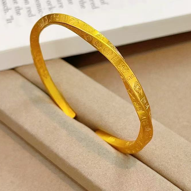 福灿灿 足银手镯 礼盒装 扭转乾坤简约手环细款吉言银镯子时尚