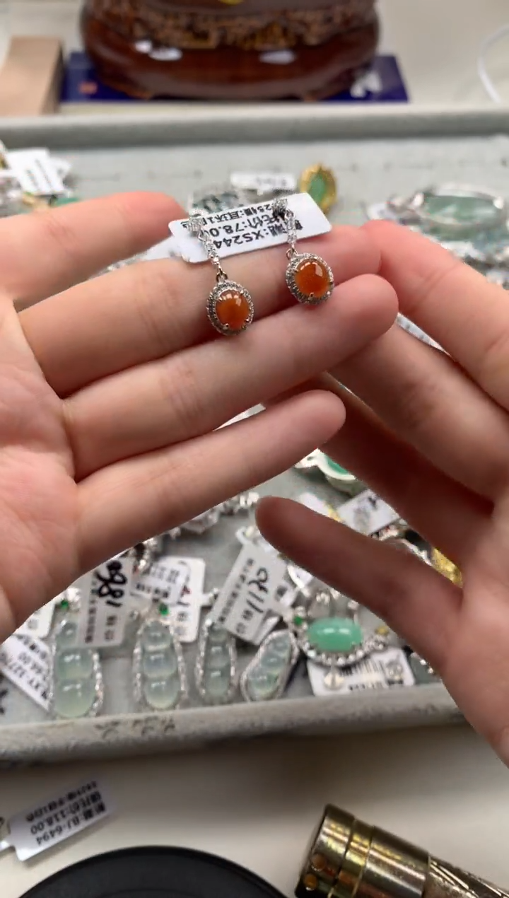 银S925镶嵌戒指翡翠耳饰10