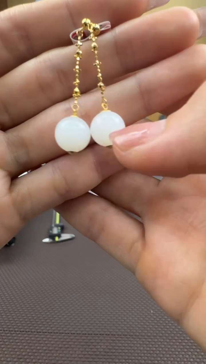 【闪购商品】和田玉耳饰18K金镶嵌一对