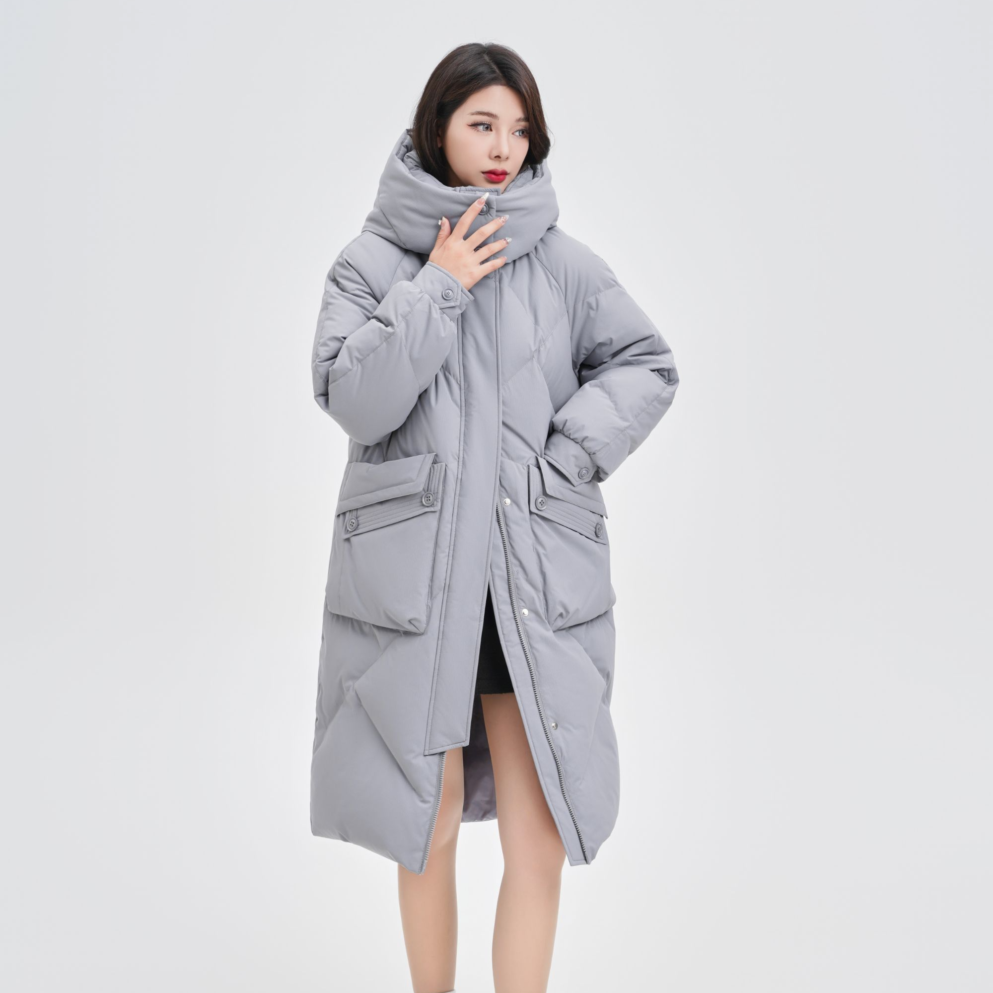 厚款中长款长款春季90绒女宽松收腰简约羽绒服YT250368