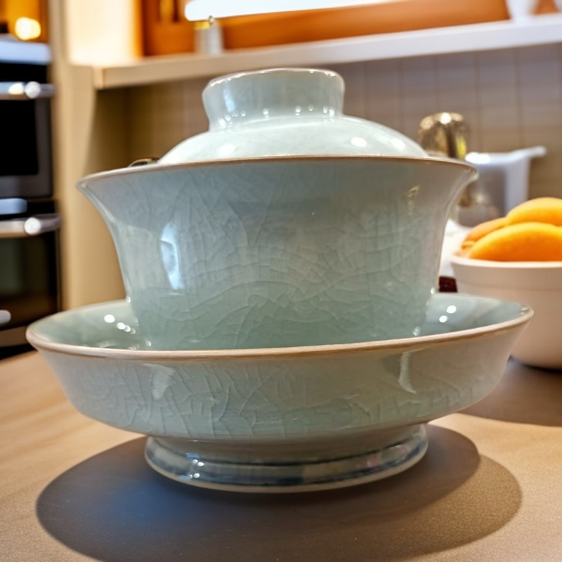 复古哥窑三才盖碗功夫茶具冰裂釉中式大号家用个人泡茶茶碗茶杯