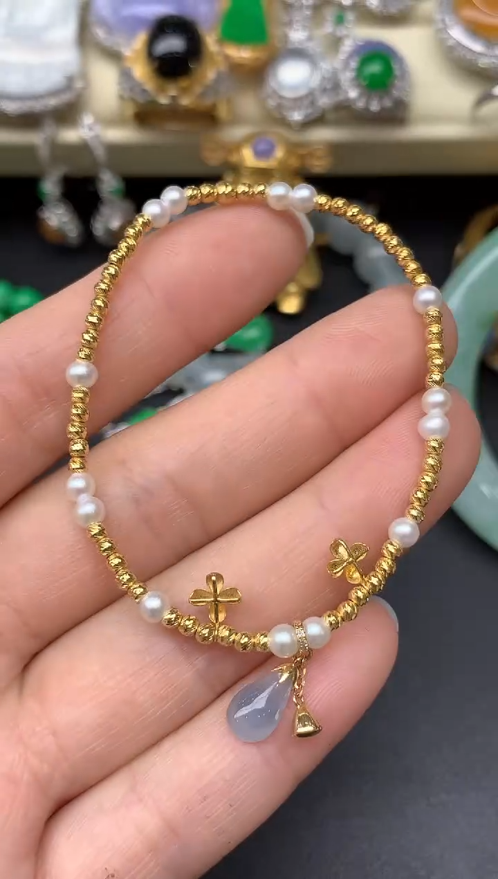 18K金镶嵌手串翡翠198-雪姐翡翠天天见