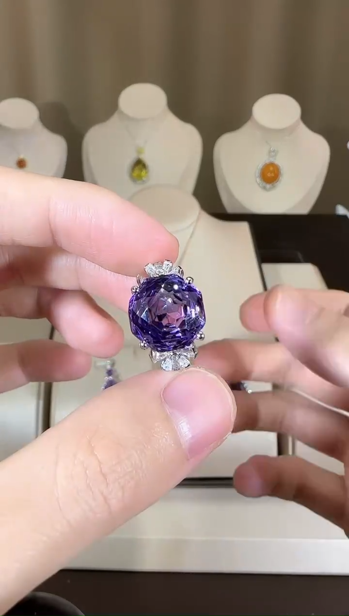 【闪购商品】紫晶戒指银S925镶嵌12mm