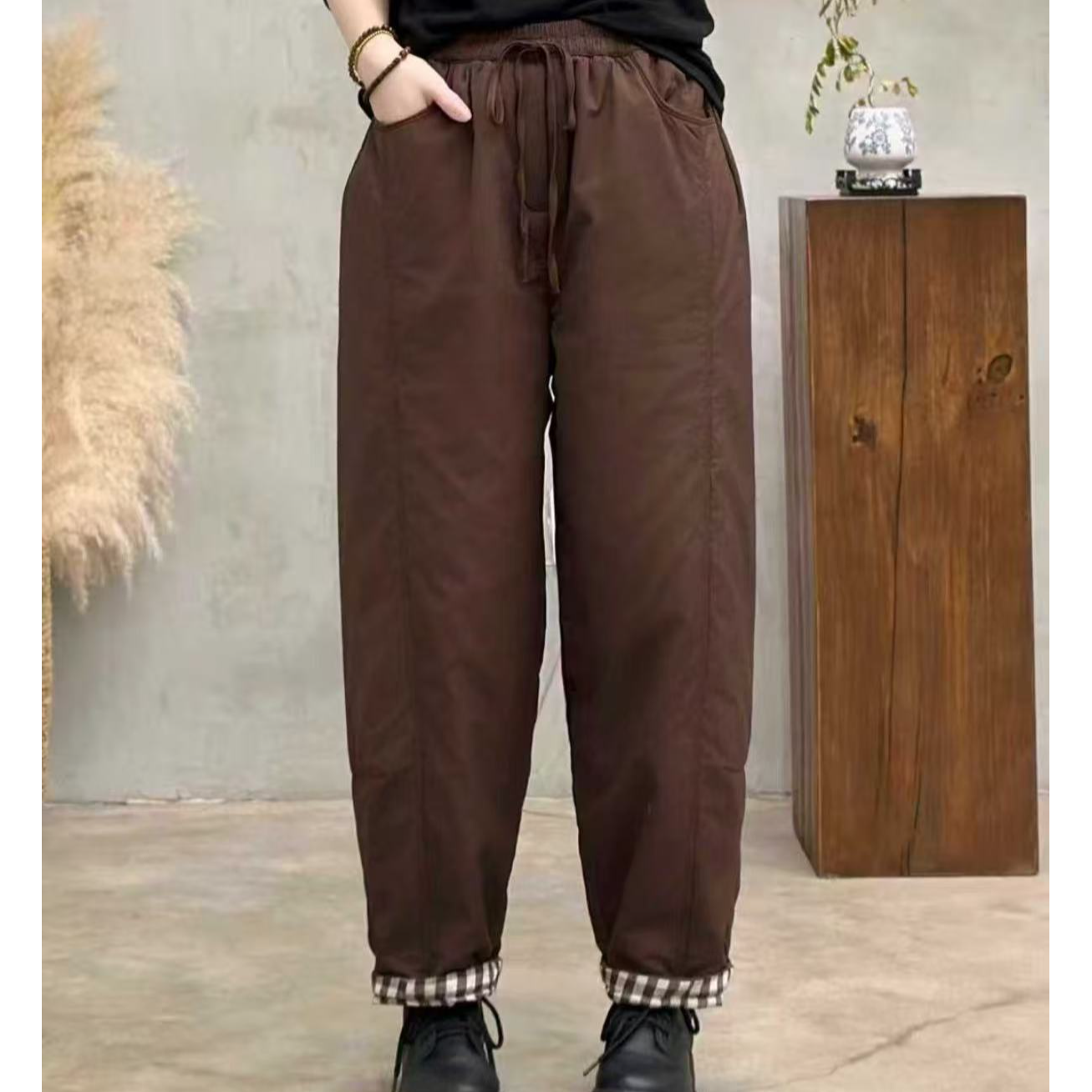 2025新款 长裤直筒裤哈伦裤拼接女棉裤双面双穿冬季暖裤显瘦25017