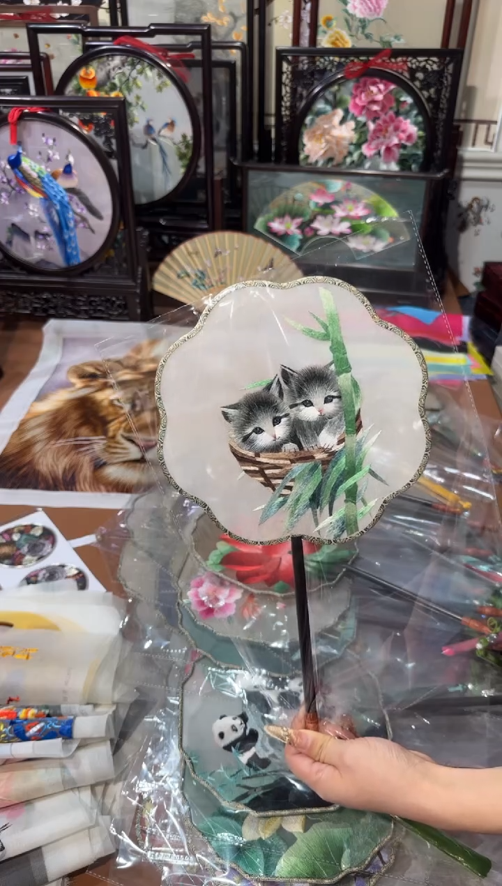 刺绣花***1紫竹团扇苏绣