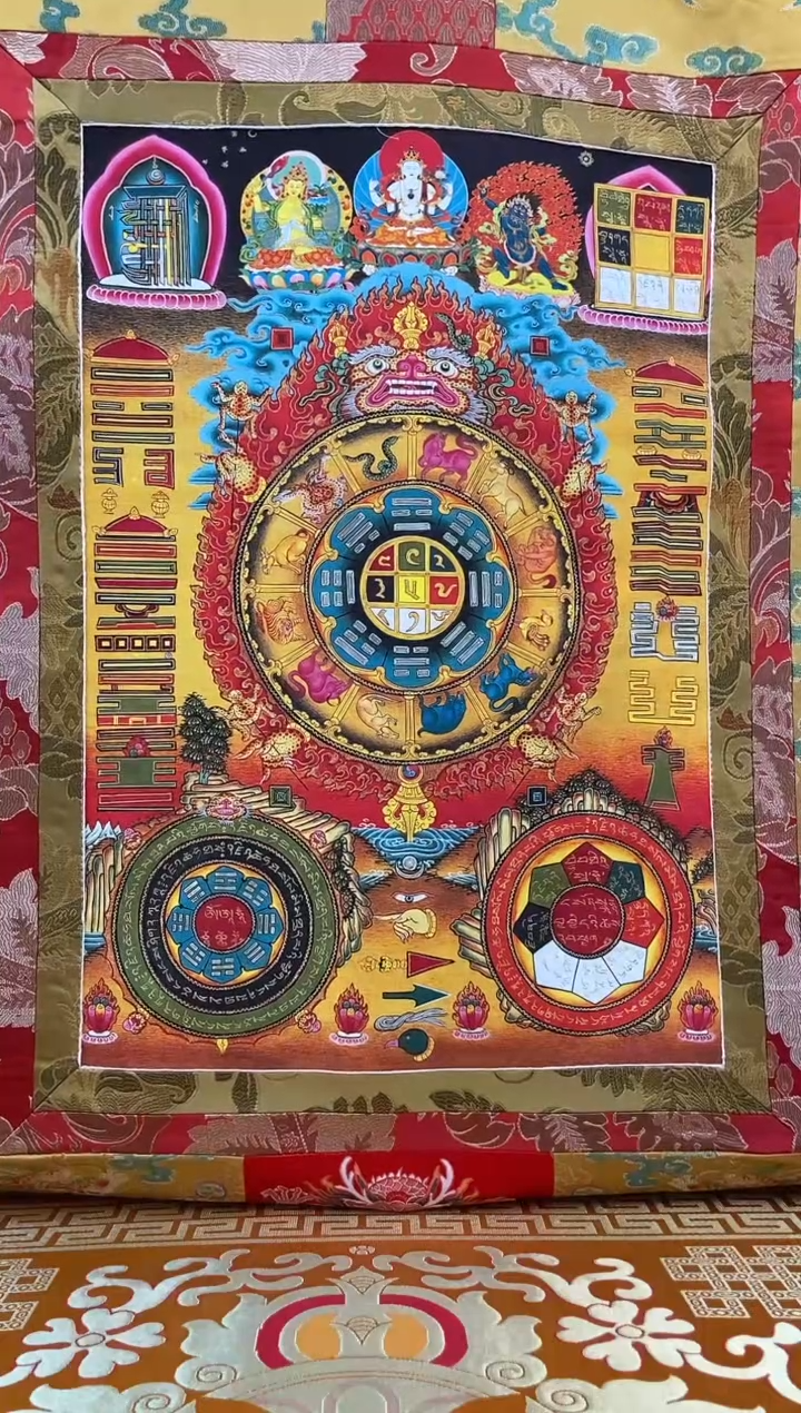 【闪购商品】卷轴画矿物质喷绘 九宫八卦1.3m金色龙布