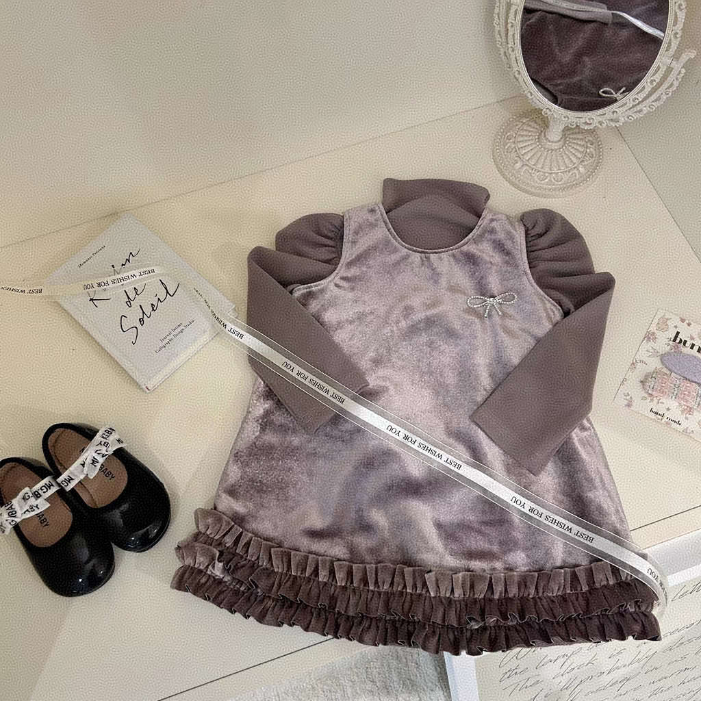 女童洋气加绒背心裙打底衫两件套年服生日裙宴会裙时髦洋气